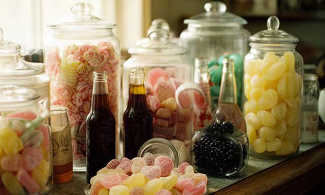Retro British sweets including sherbet treats and liquorice in traditional jars
