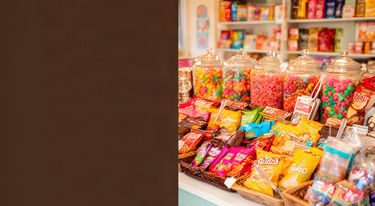 Colourful sweet jars, chocolate bars and snack bundles arranged inside a welcoming Wigan sweet shop