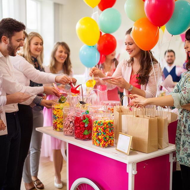 Guests choosing sweets from a staffed cart at a bright Wigan party